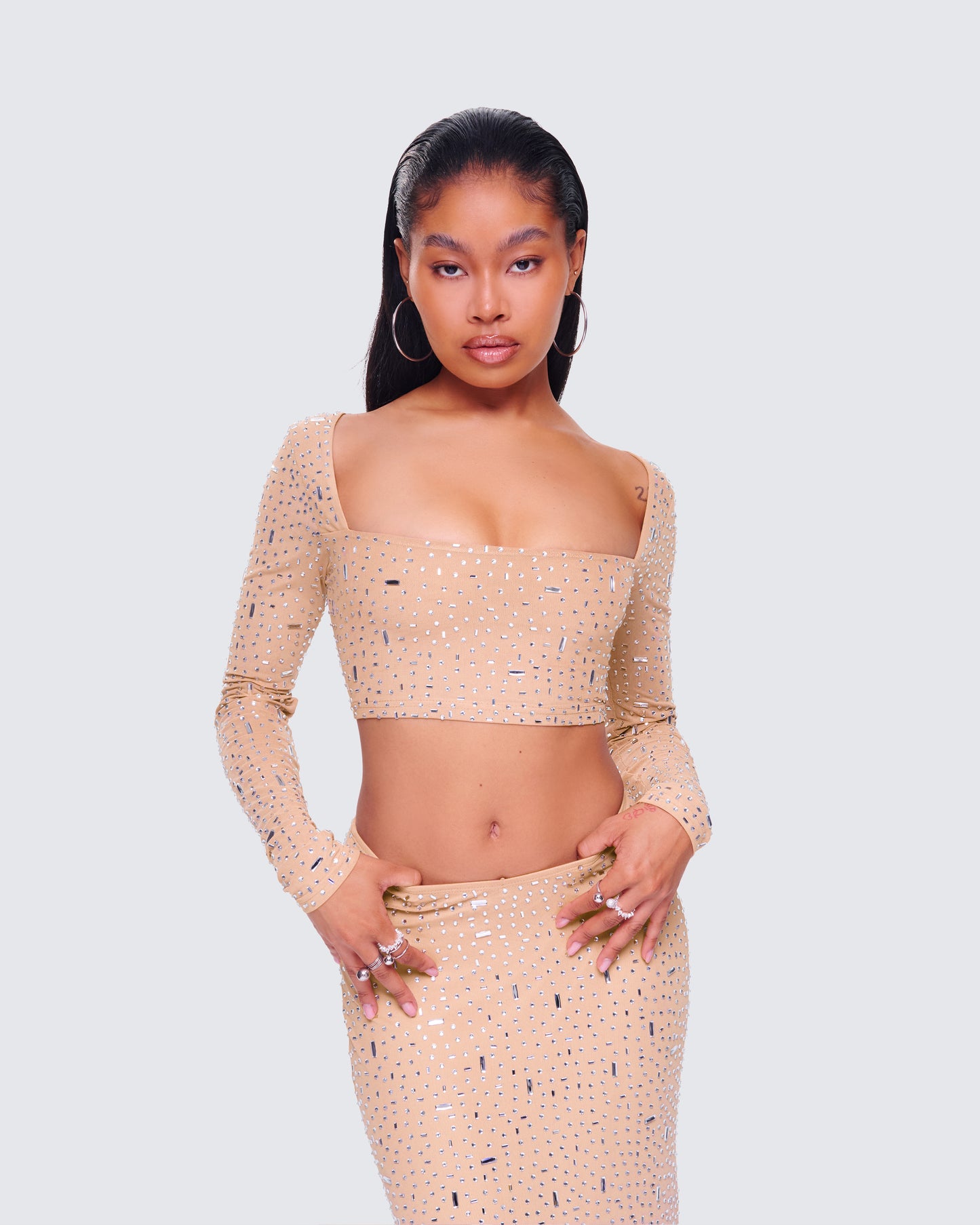 Maze Nude Rhinestone Crop Top