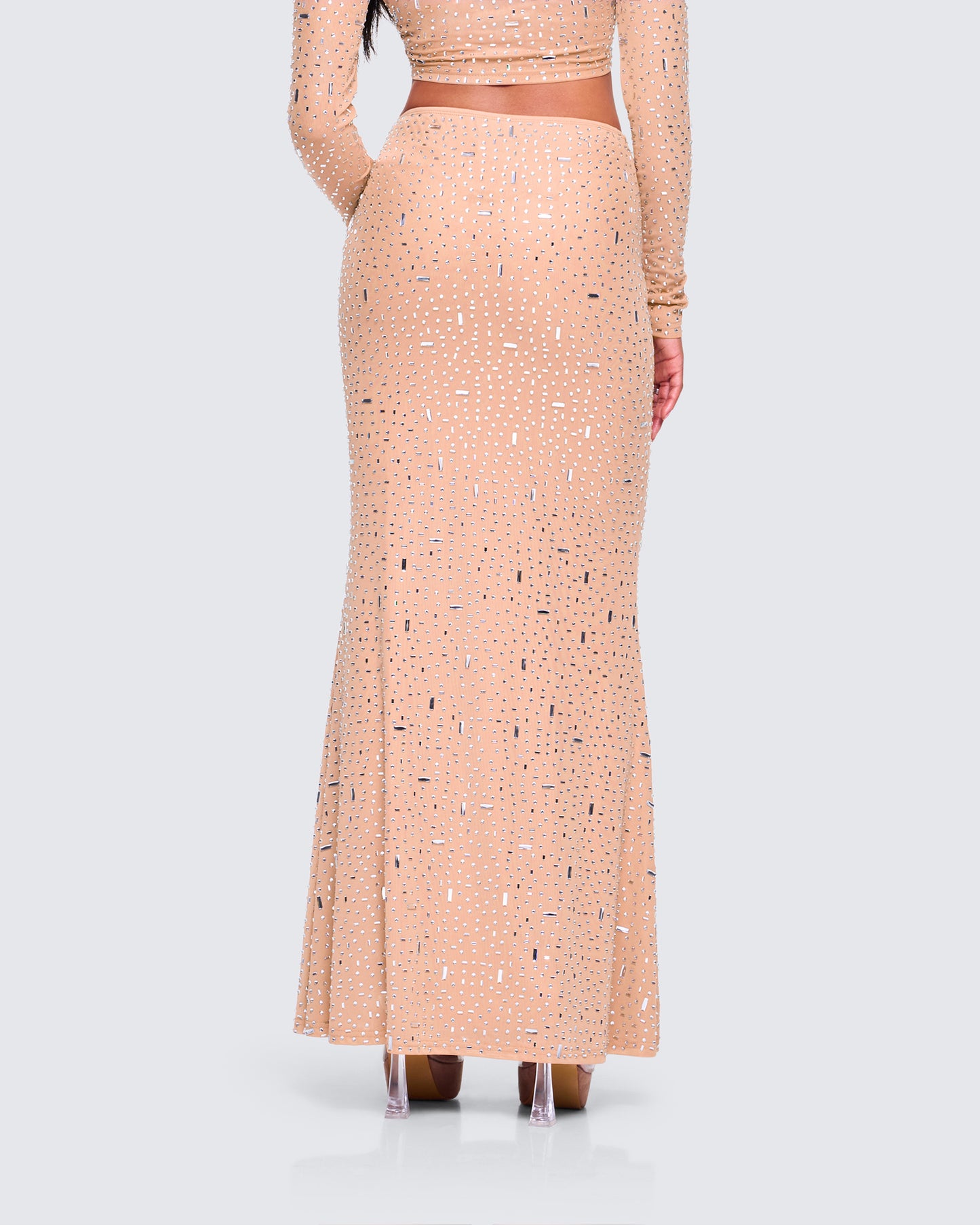Maze Nude Rhinestone Maxi Skirt