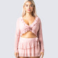 Marie Pink Mesh Long Sleeve Top model front