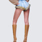 Megari Denim Faux Fur Trim Mini Shorts