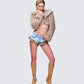 Megari Denim Faux Fur Trim Mini Shorts