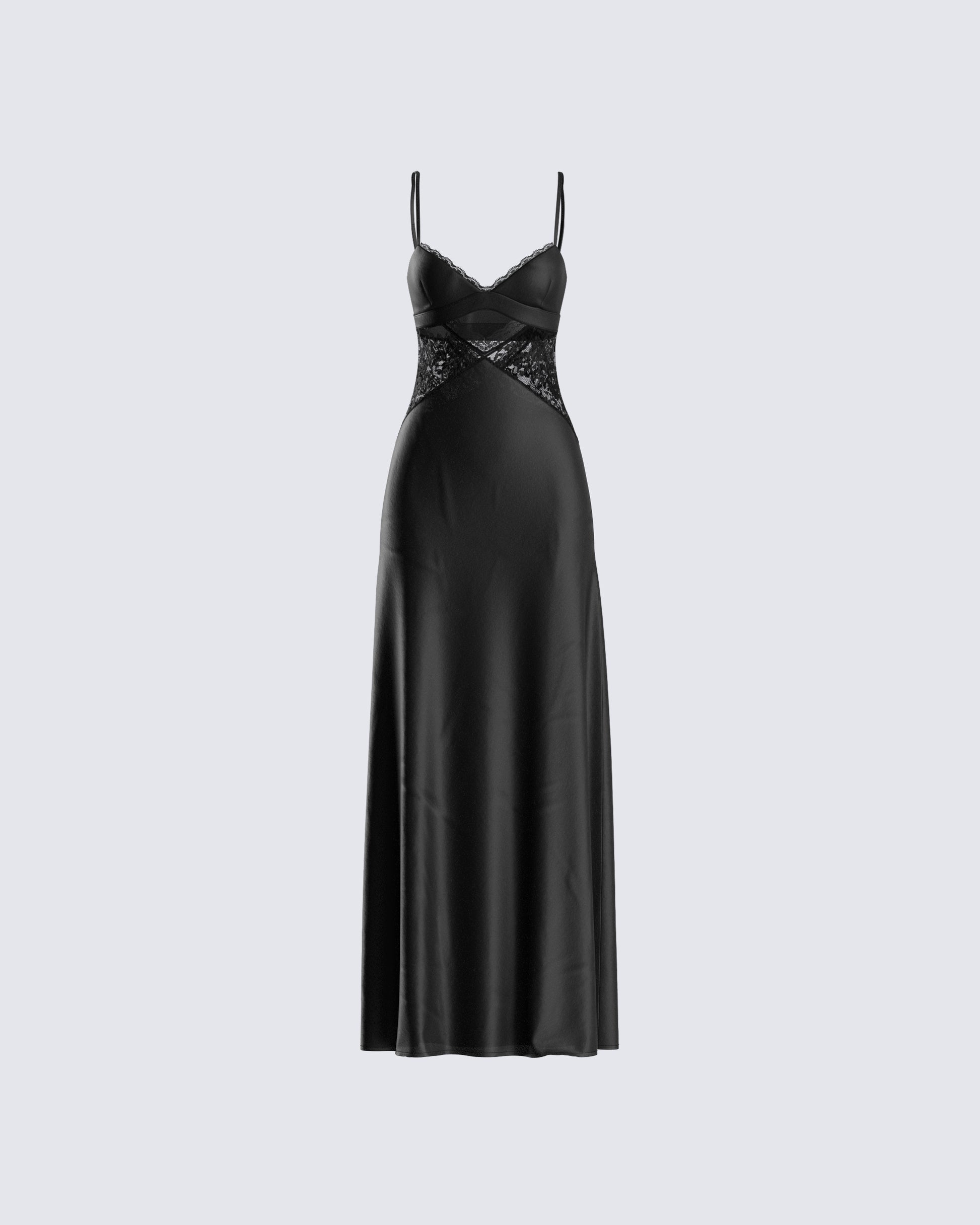 Mei Black Lace Insert Maxi Dress 3d product front