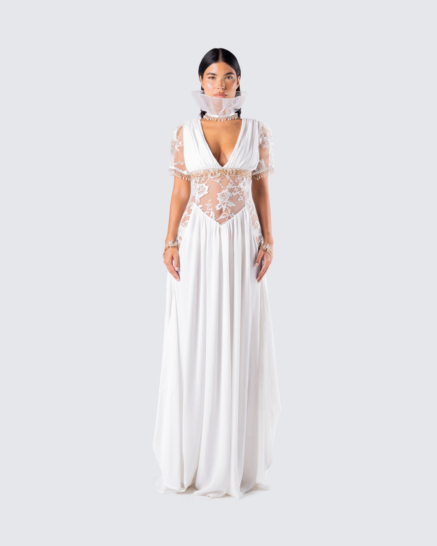 Melora White Maxi Dress & Collar model front