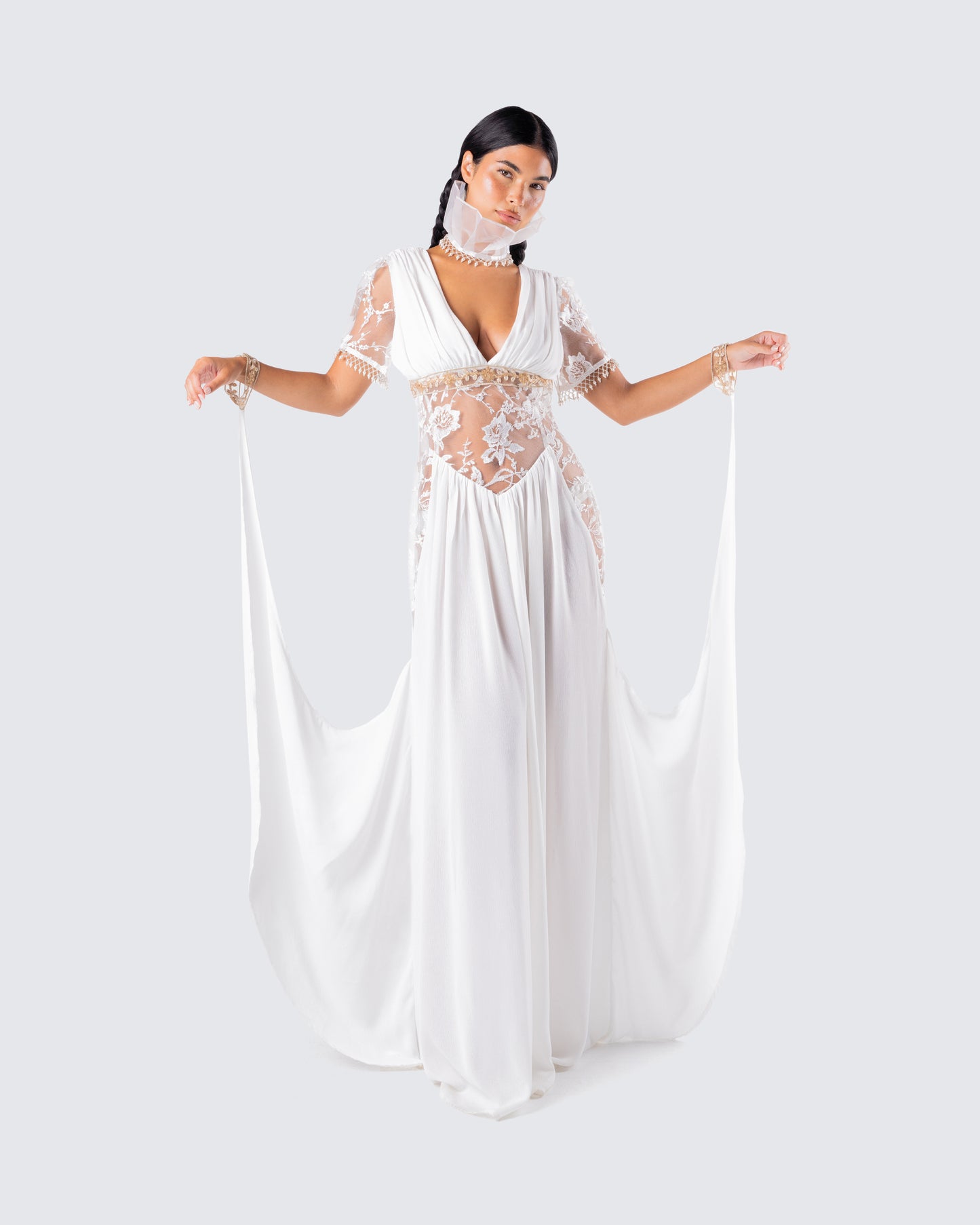 Melora White Maxi Dress & Collar