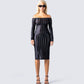 Meritt Black Stripe Midi Dress model front