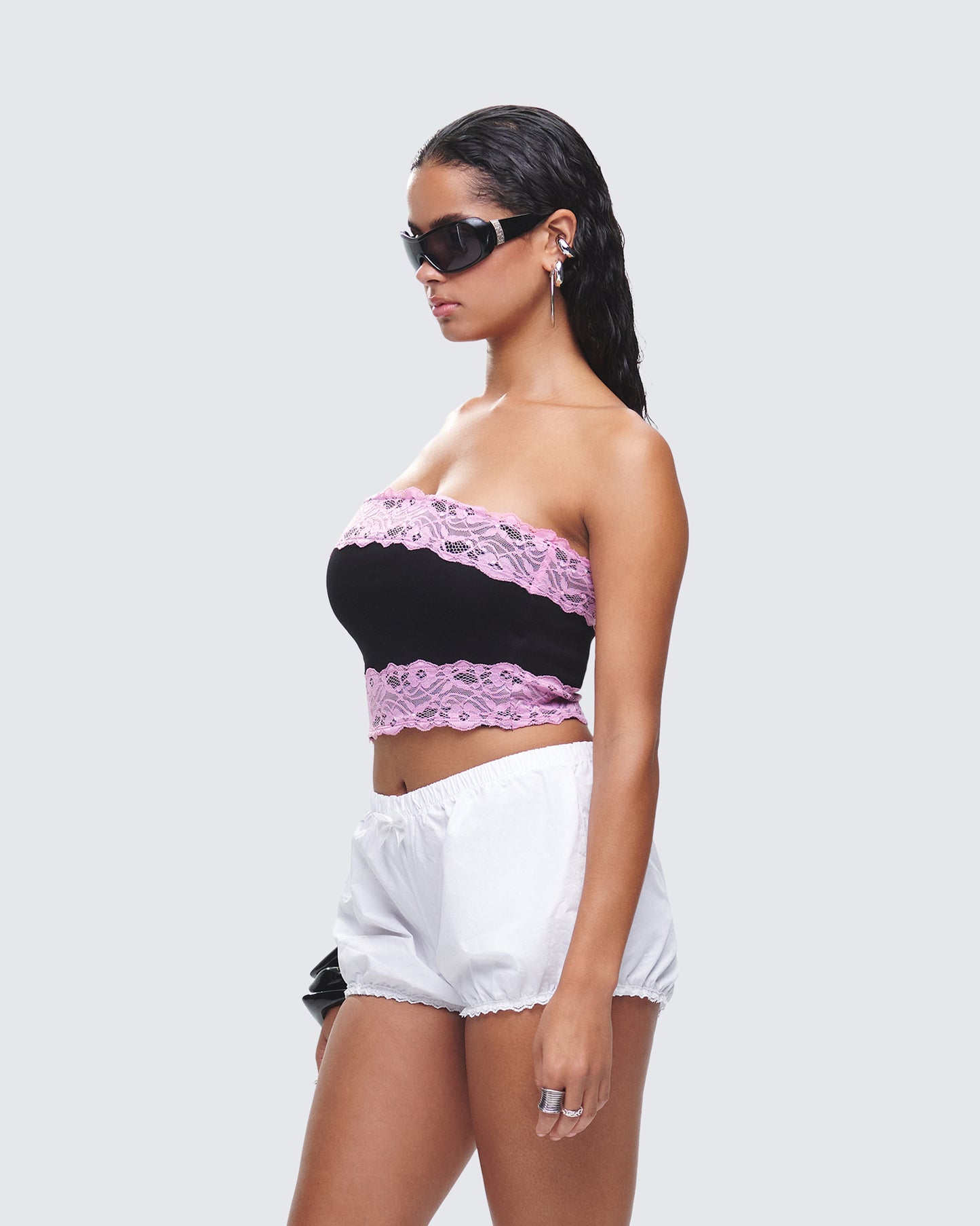 Michele Black Lace Trim Top