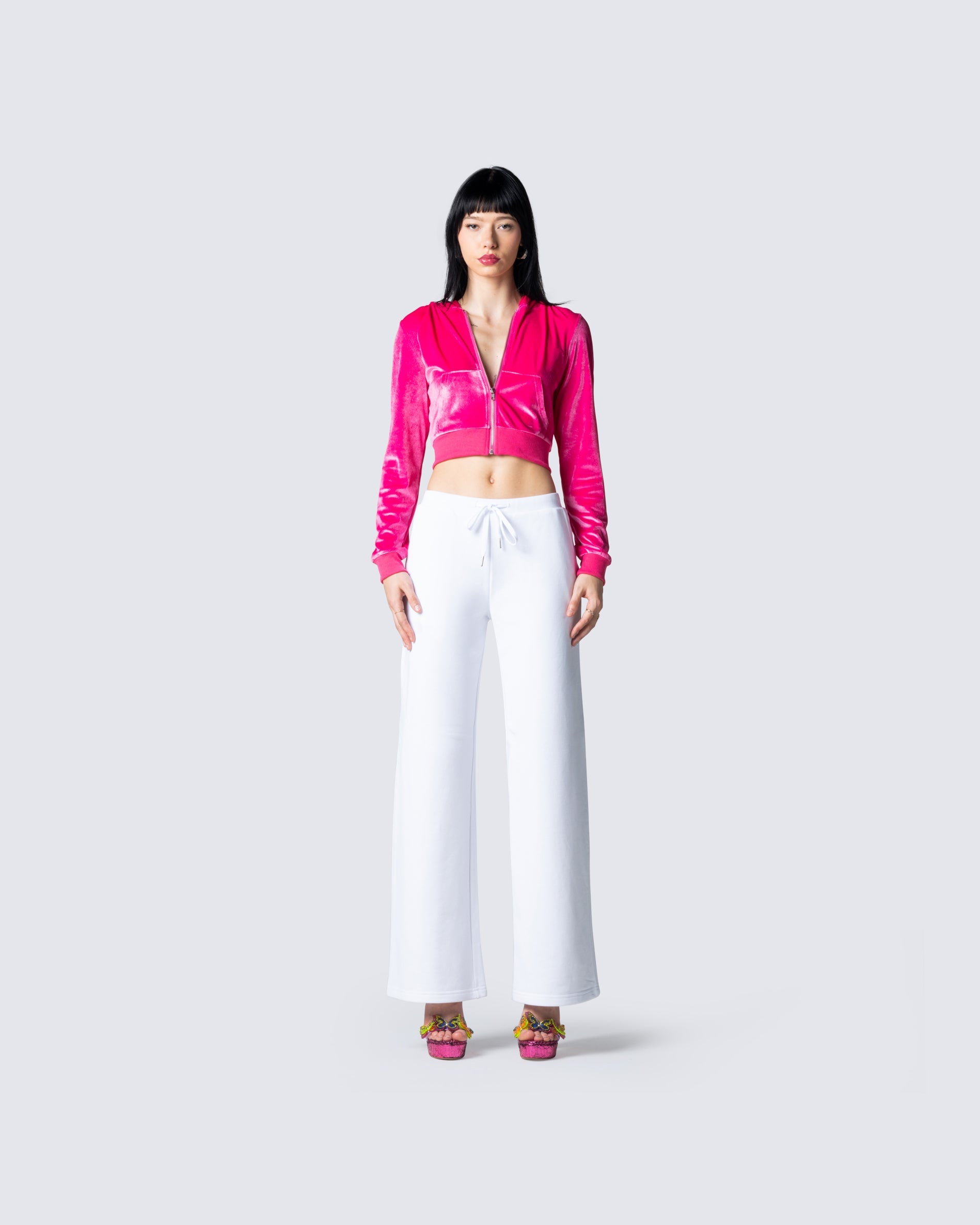 Alessa Pink Velvet Jacket model front