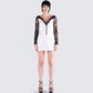 Minnie White Satin Lace Trim Dress model front