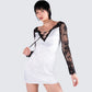 Minnie White Satin Lace Trim Dress