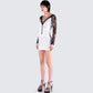 Minnie White Satin Lace Trim Dress