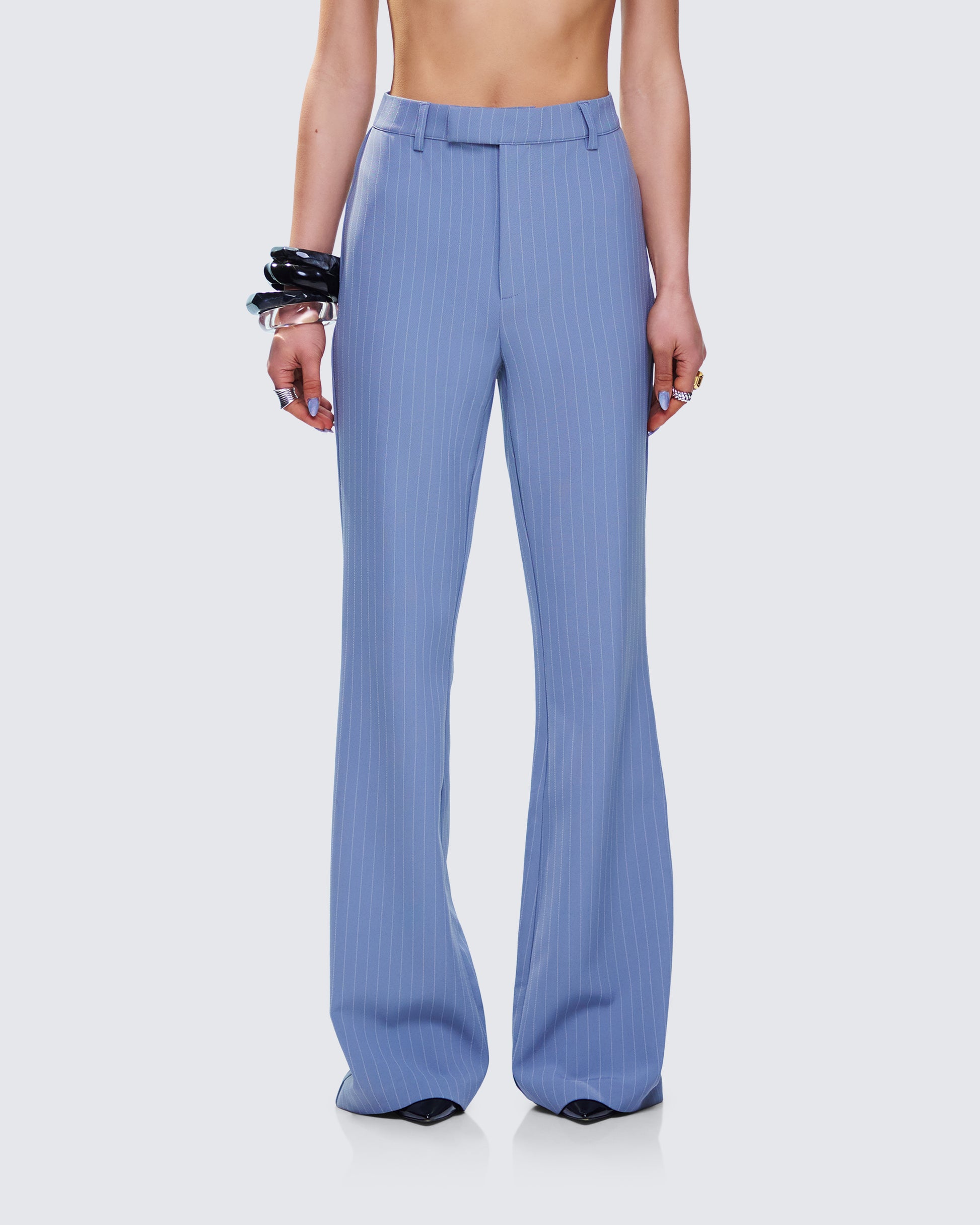 Miren Grey Pinstripe Trouser Pant model front
