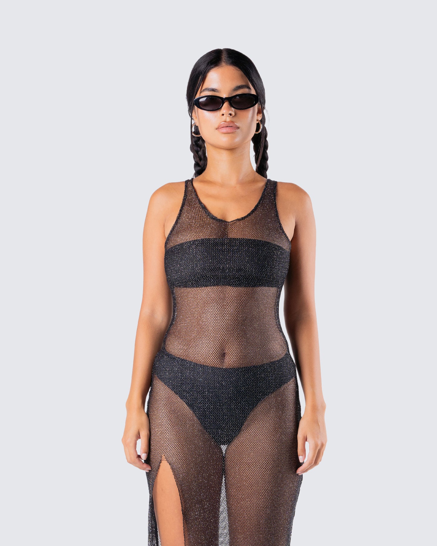 Mirla Black Jersey Bandeau Top model front