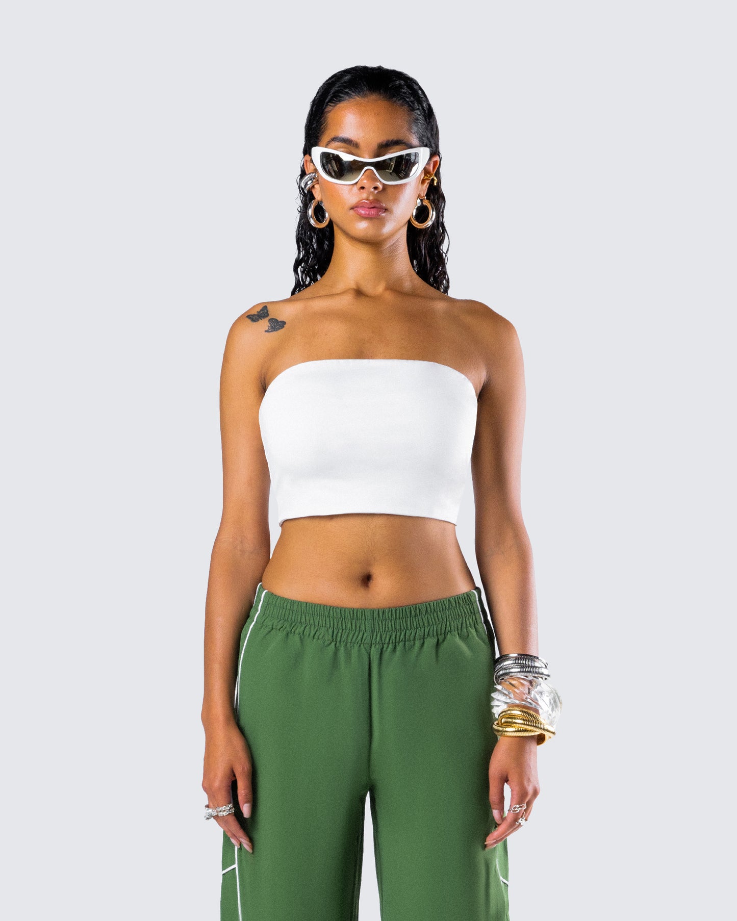 Mirla White Jersey Bandeau Top