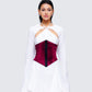 Moira Burgundy Velvet Corset Top model front