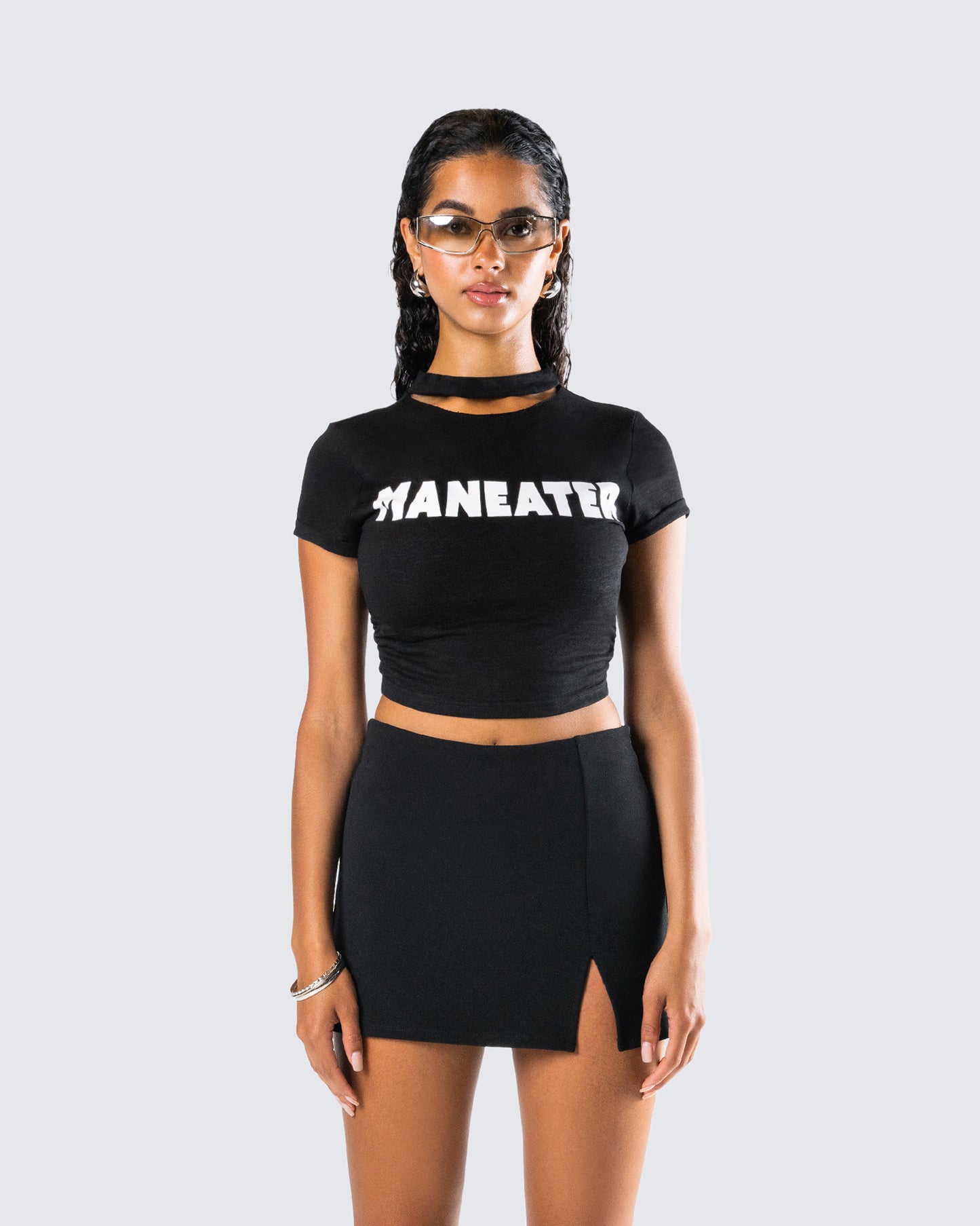 Monte Black Jersey Graphic Top model front
