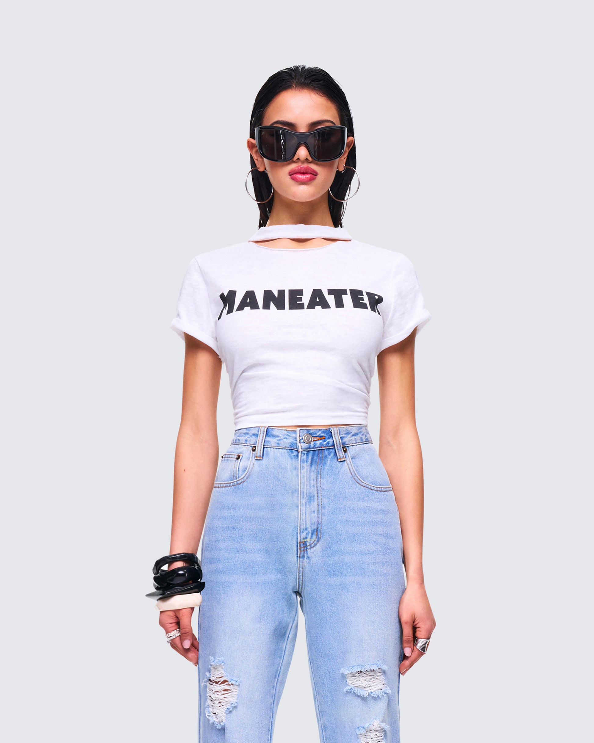 Monte White Jersey Graphic Top model front