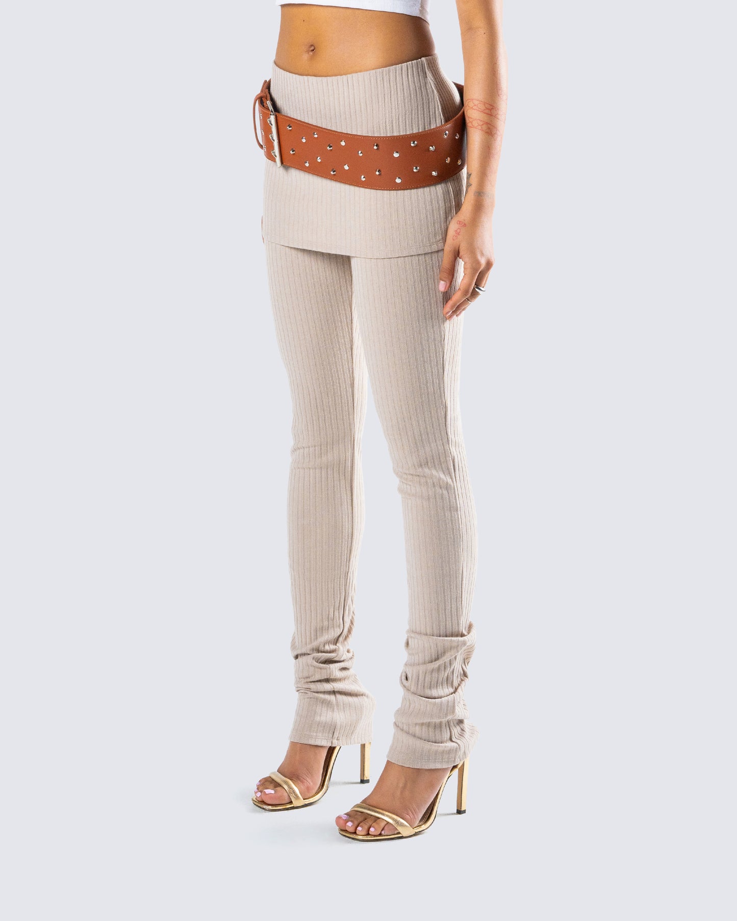 Myka Beige Rib Foldover Legging