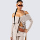 Myka Beige Rib Long Cardigan