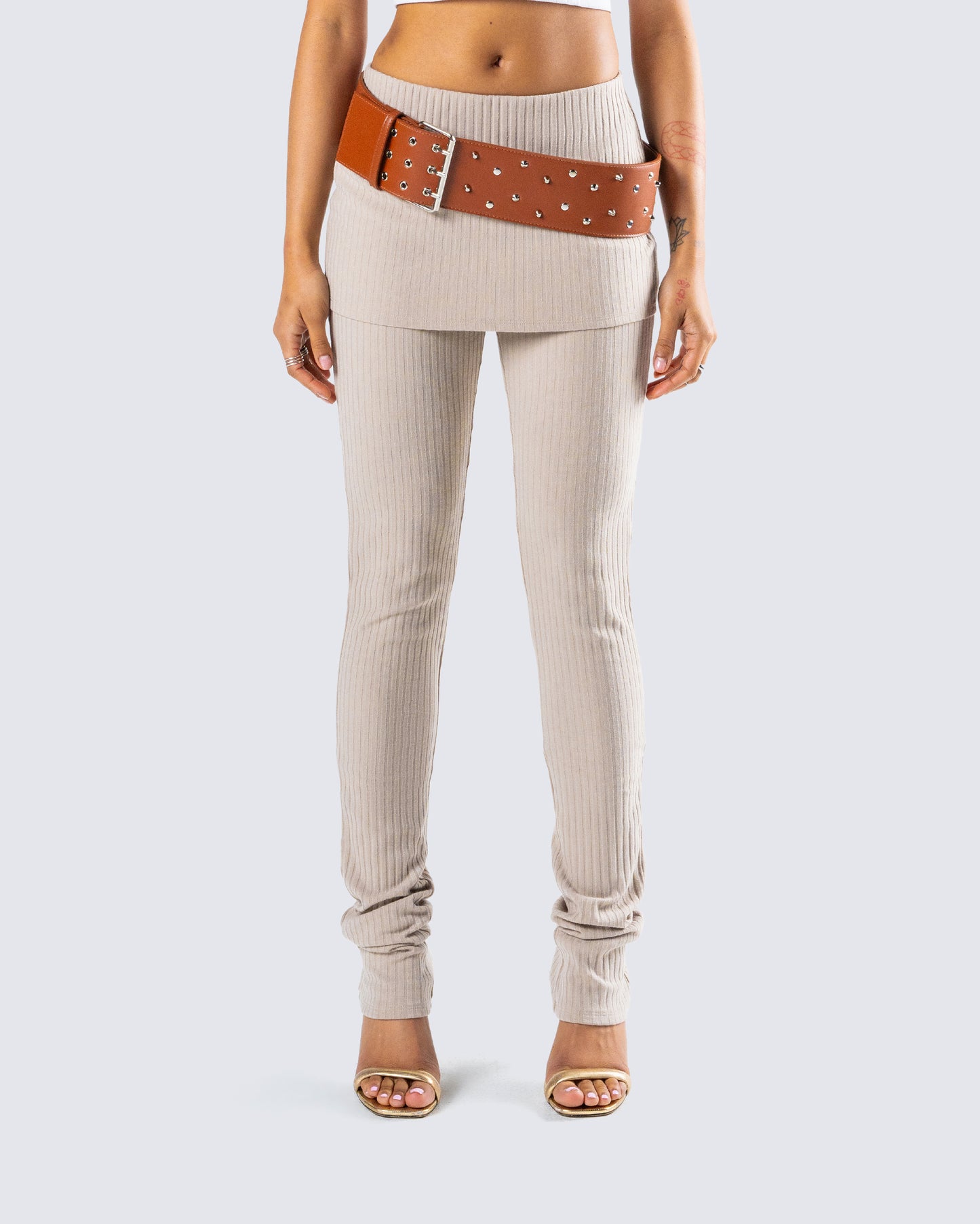 Myka Brown Studded Belt model front