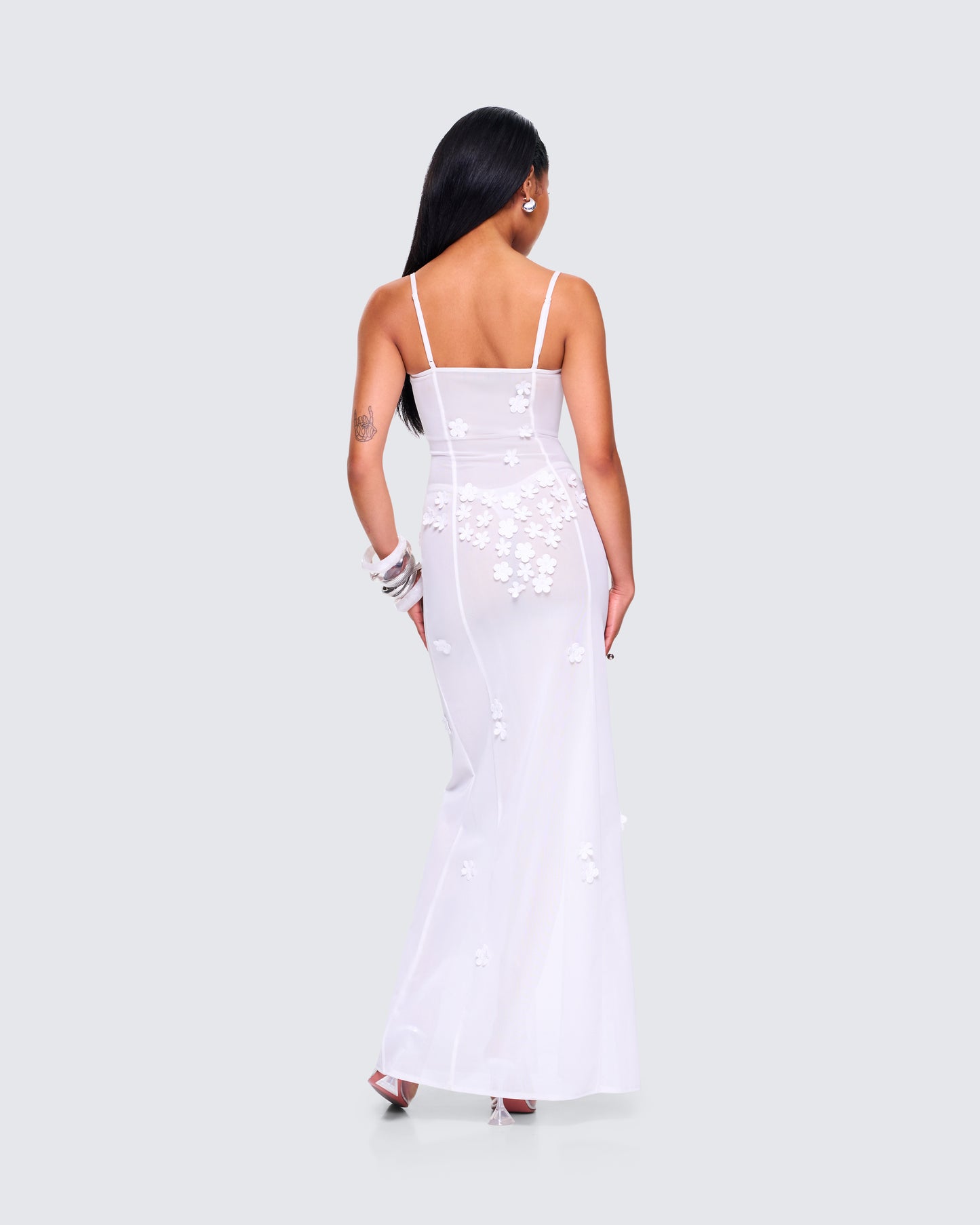 Myla White Floral Mesh Maxi Dress