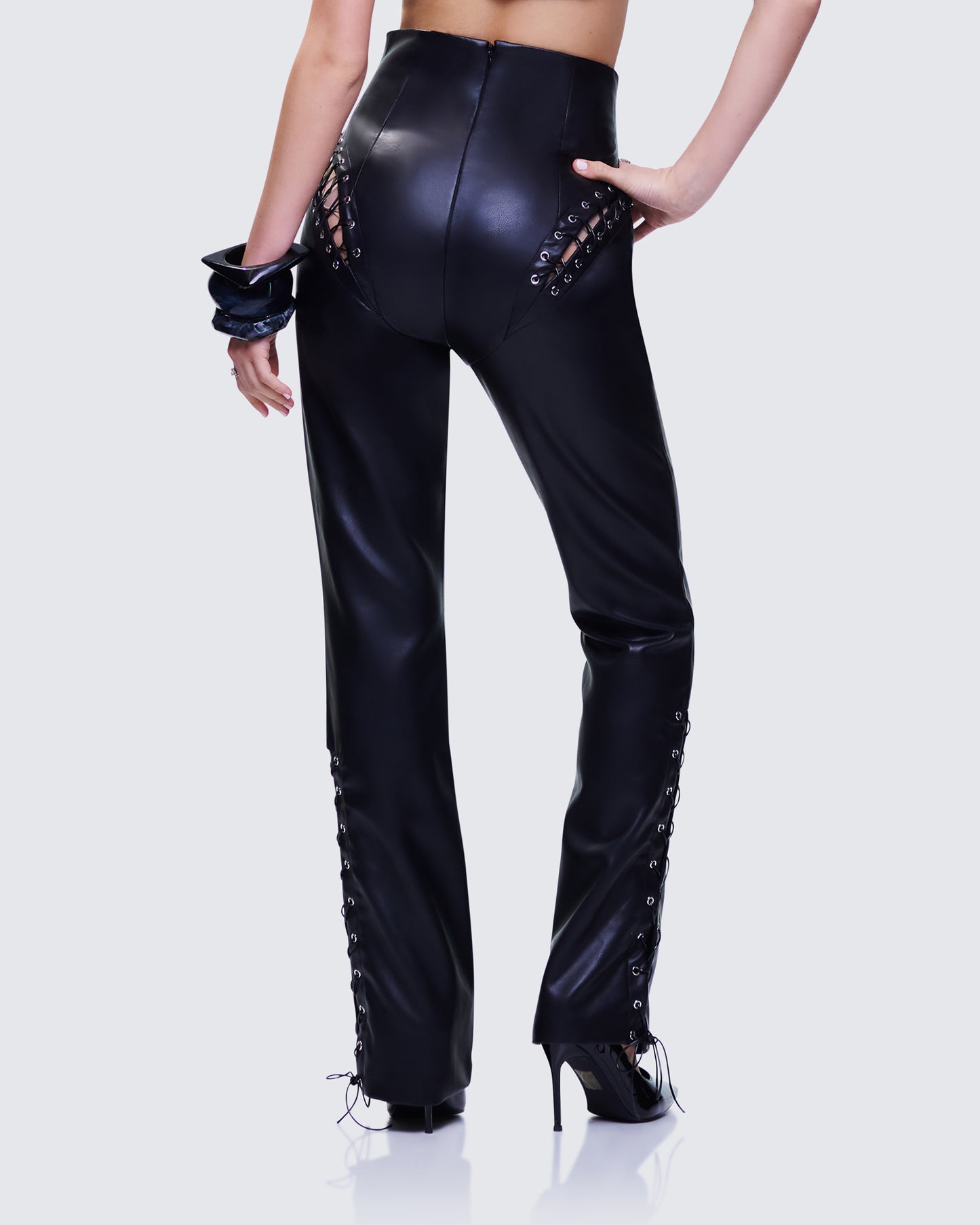 Nada Black Lace Up High Waisted Pant