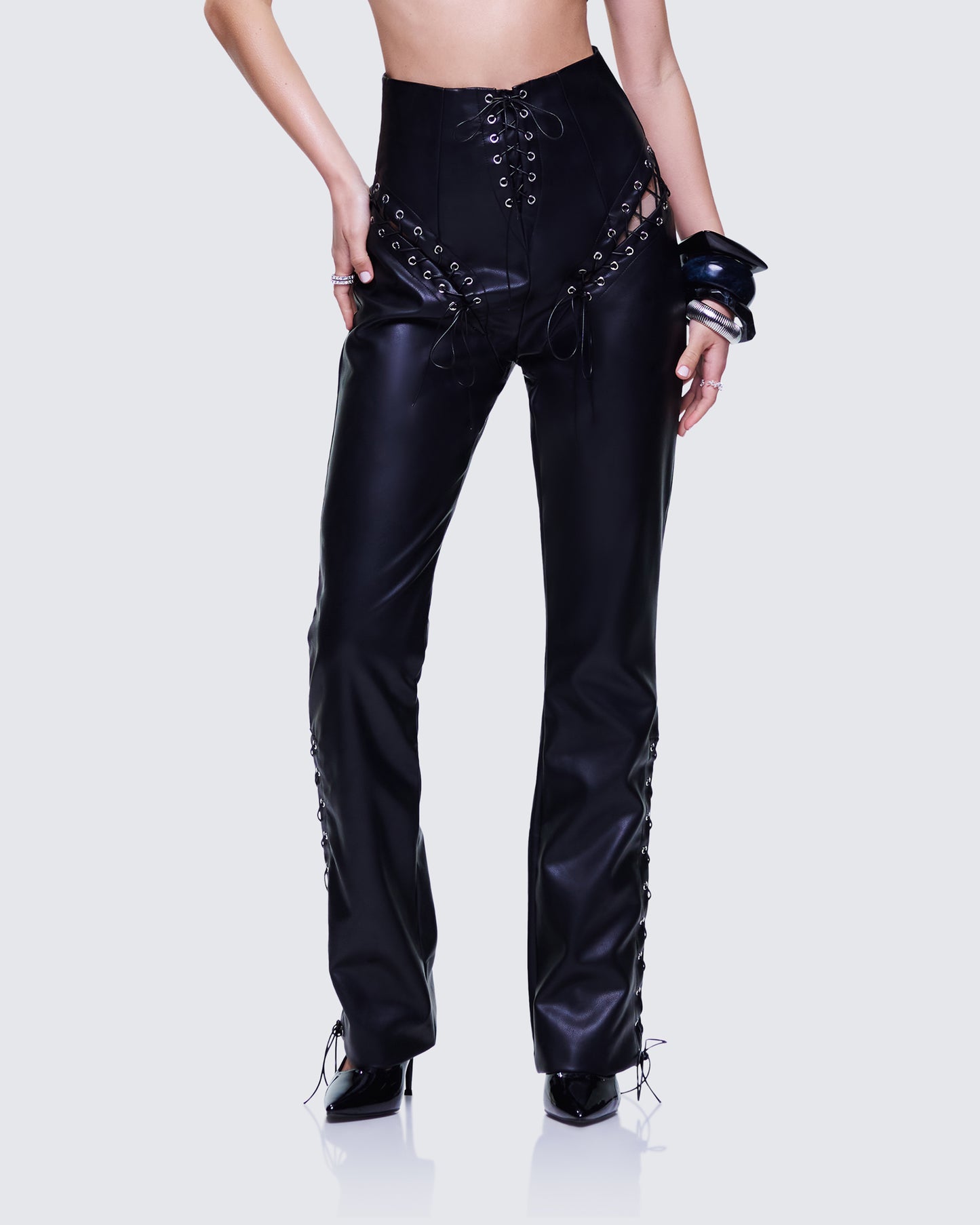 Nada Black Lace Up High Waisted Pant