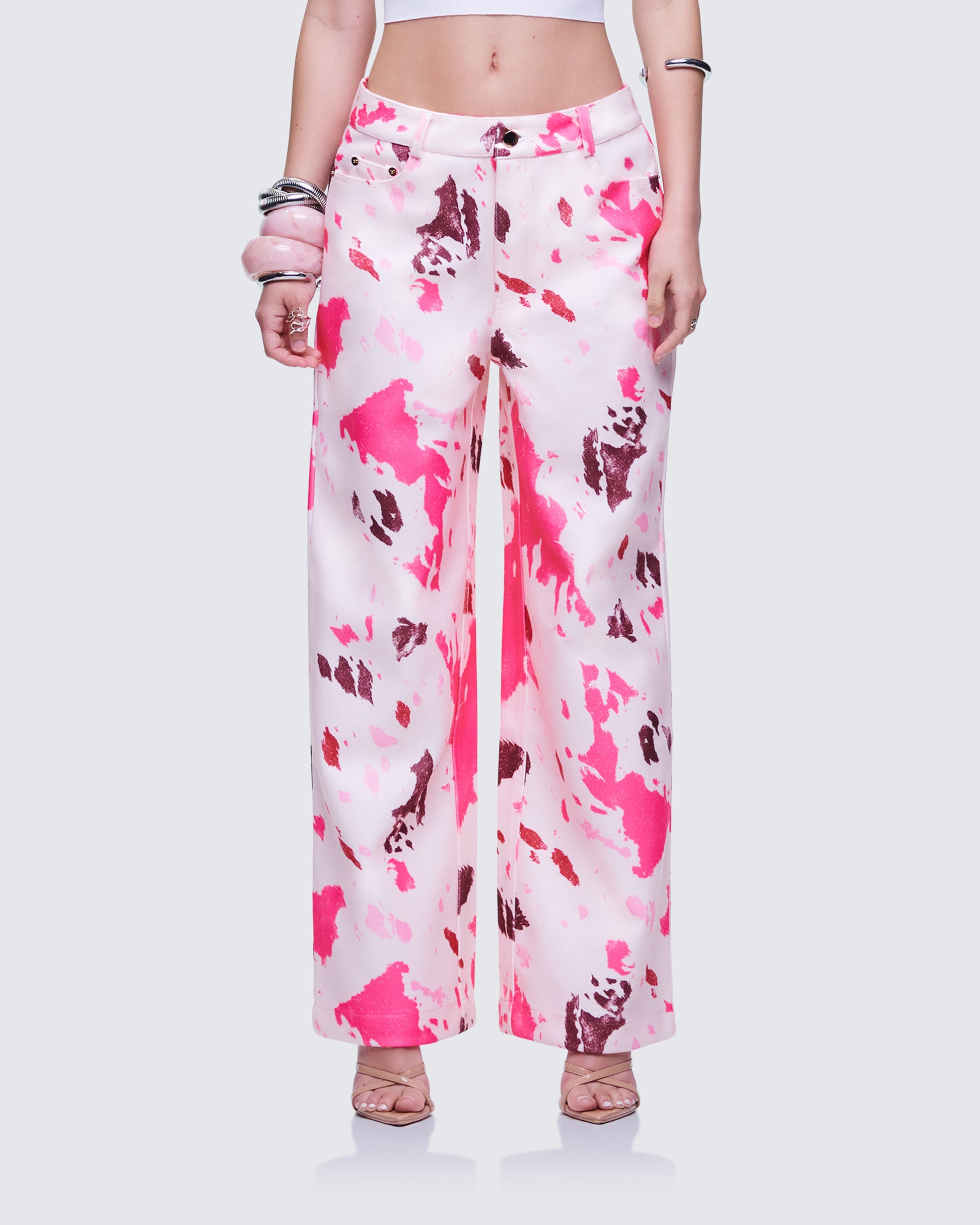 Nadezhda Multi Pink Denim Rivet Detail Pant model front