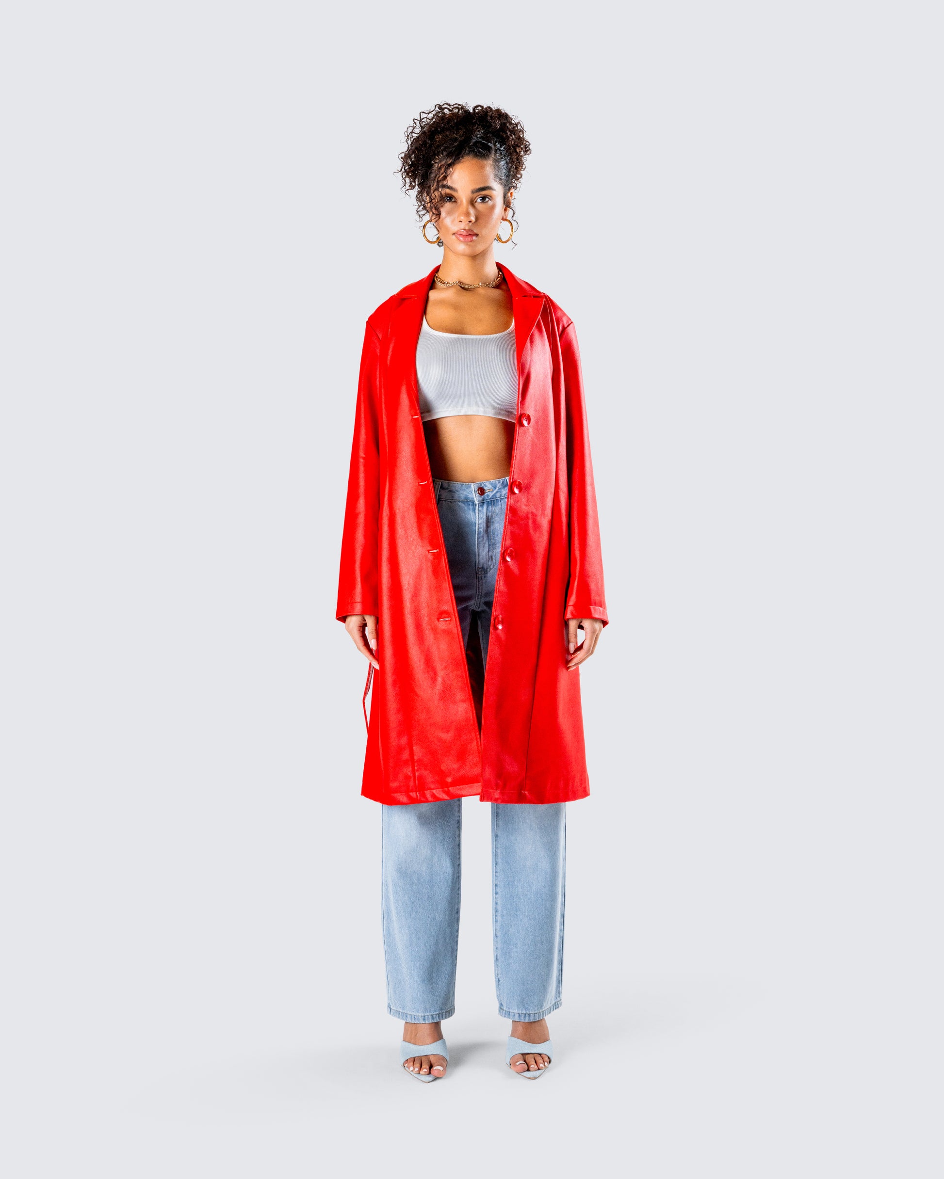 Nadja Red Vegan Leather Coat model front