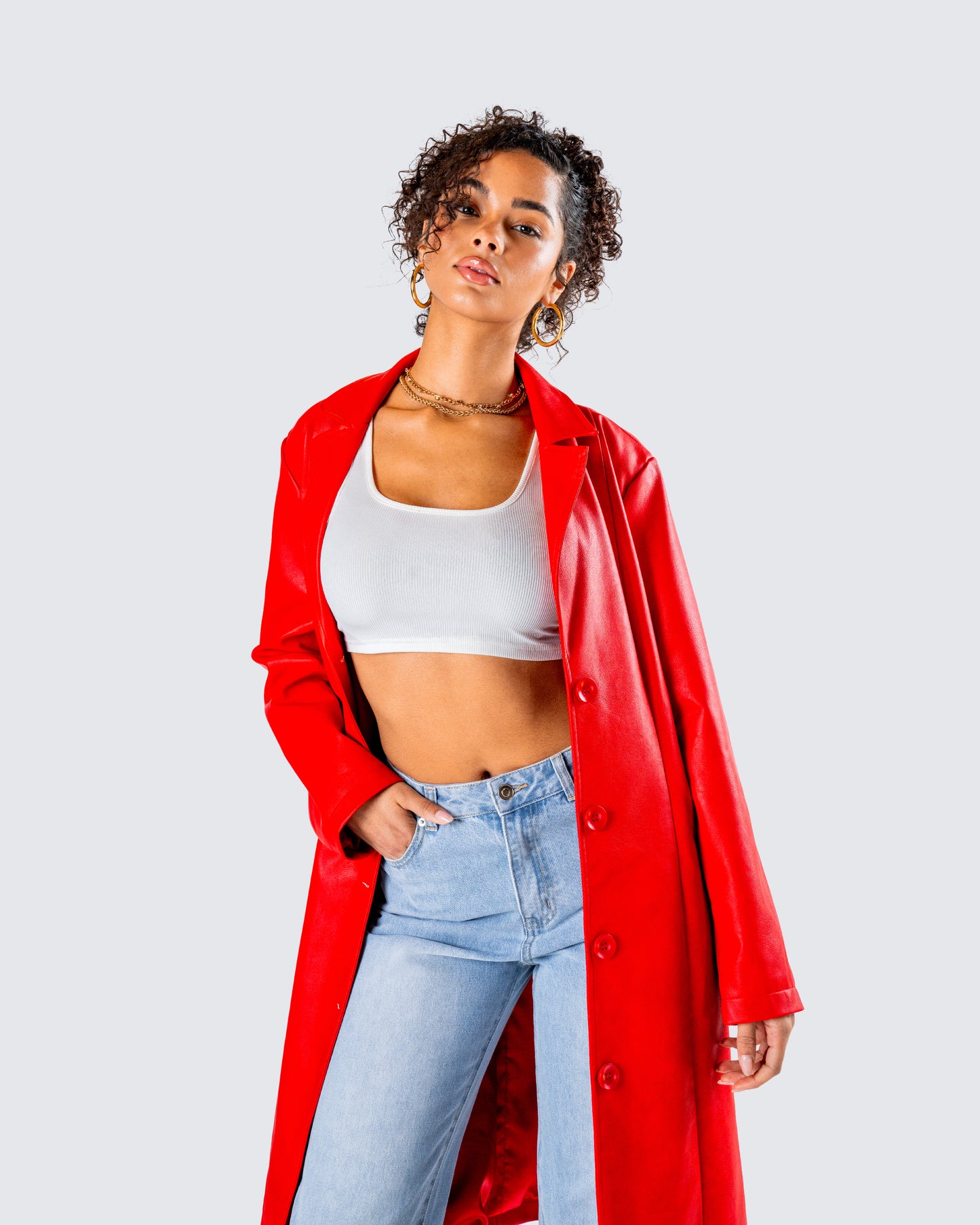 Nadja Red Vegan Leather Coat
