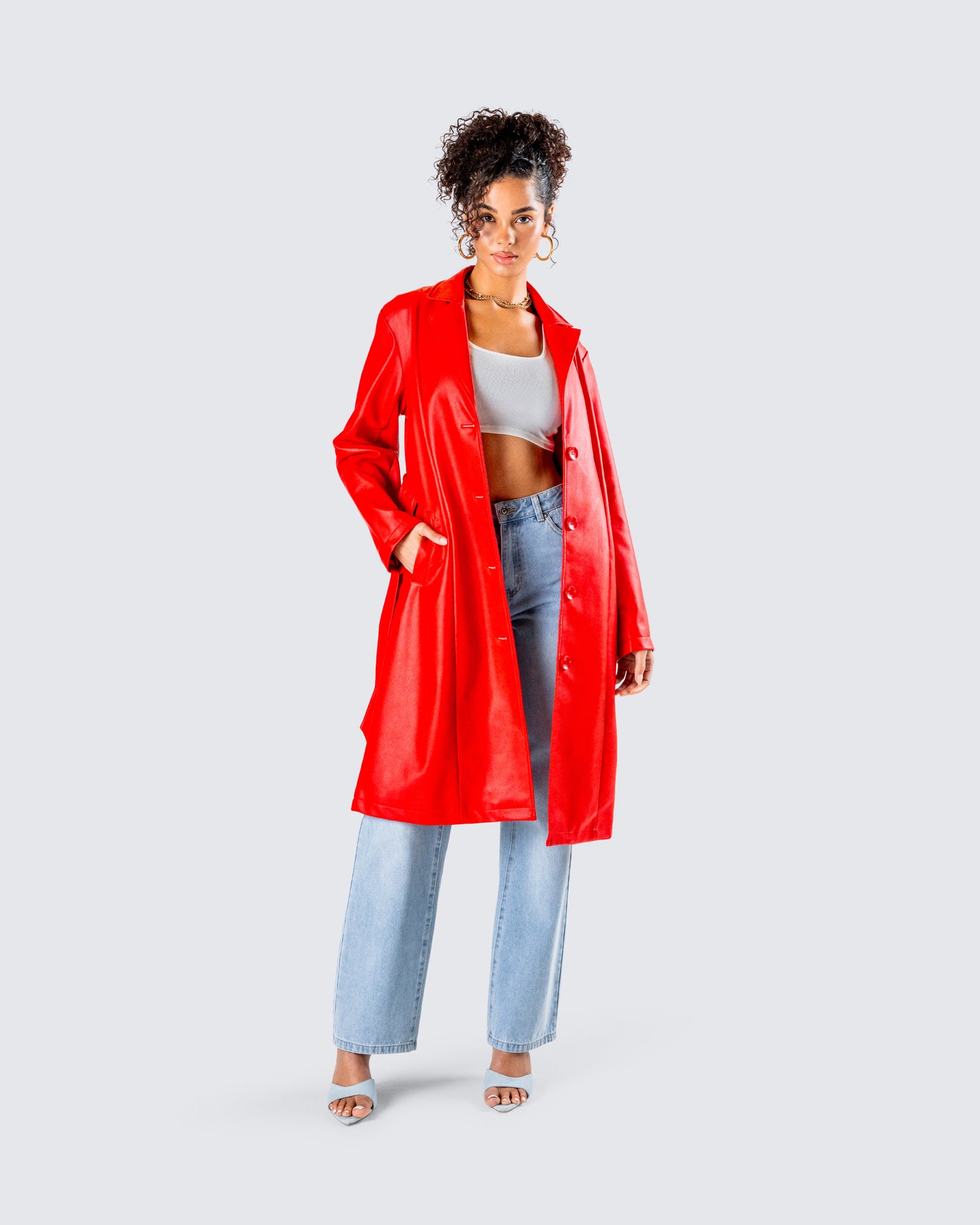 Nadja Red Vegan Leather Coat