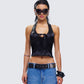 Nalini Black Halter Lace Trim Top model front