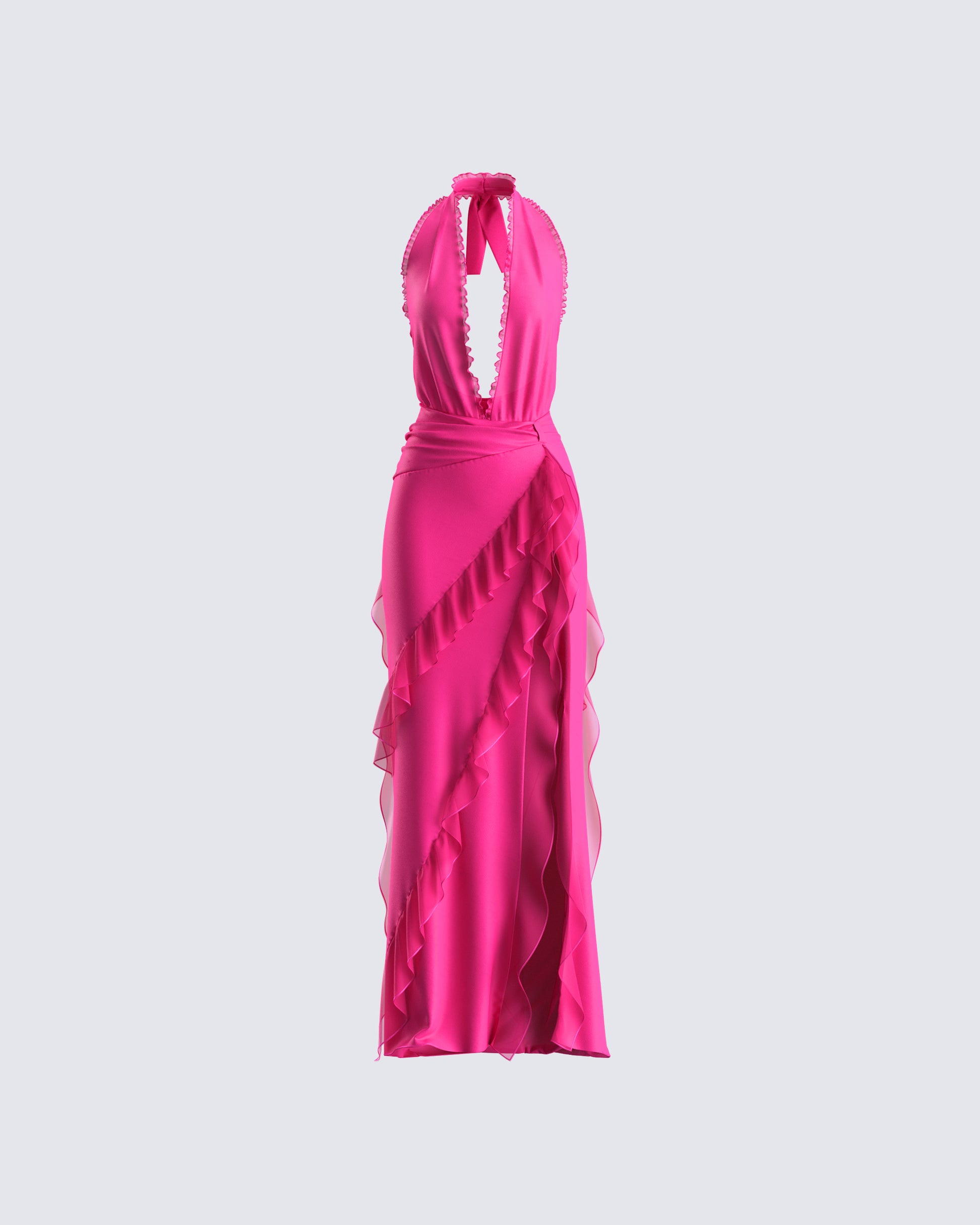 Nandi Hot Pink Ruffle Maxi Dress 3d product front
