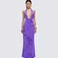 Nari Purple Rhinestone Plunge Maxi Dress model front