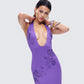 Nari Purple Rhinestone Plunge Maxi Dress