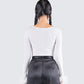 Natasha White Fur Trim Top