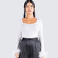 Natasha White Fur Trim Top
