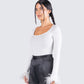 Natasha White Fur Trim Top