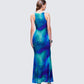 Naya Blue Printed Mesh Maxi Dress