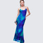 Naya Blue Printed Mesh Maxi Dress