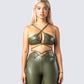 Nadir Olive Vegan Leather Tie Top model front