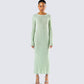 Nea Green Sweater Knit Midi Dress model front