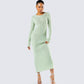Nea Green Sweater Knit Midi Dress