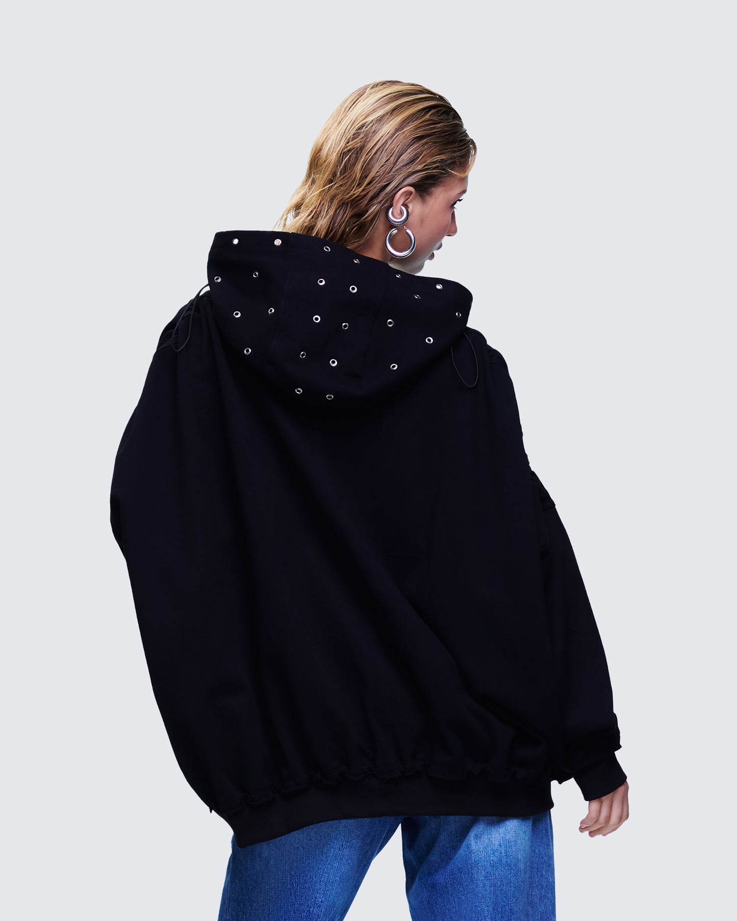 Nerea Black Eyelet Trimmed Toggled Hoodie