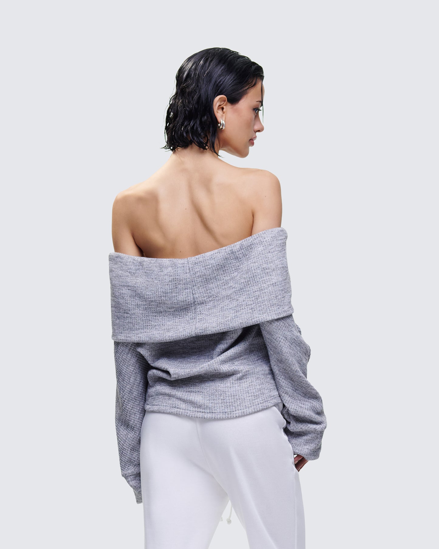 Nesa Grey Off Shoulder Sweater Top