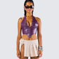 Nia Purple Vegan Leather Halter Top