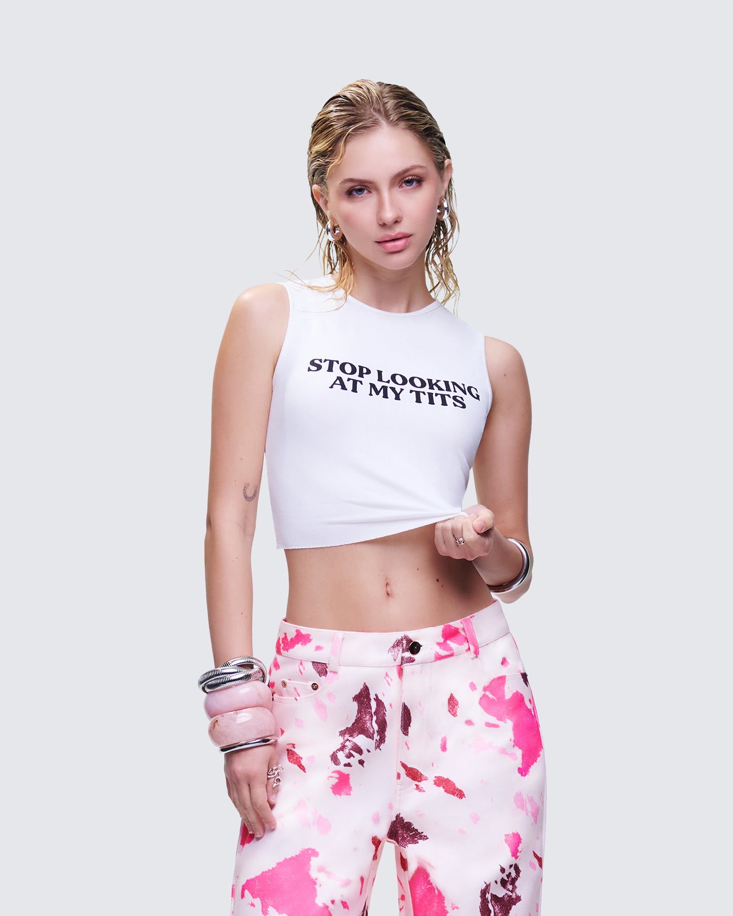 Nicolette White Rib Graphic Top