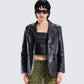 Nika Black Vegan Leather Blazer model front