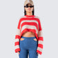 Nikko Stripe Sweater Knit Top model front