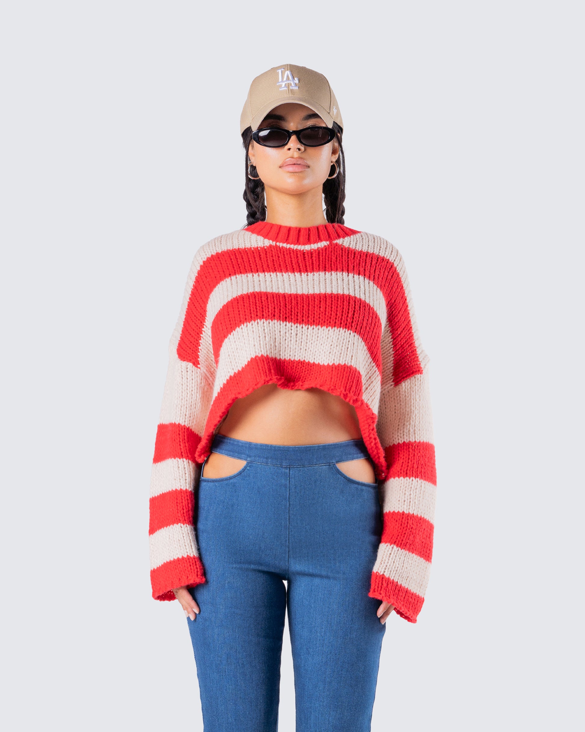 Nikko Stripe Sweater Knit Top model front