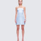 Nivi Blue Banded Satin Mini Dress model front
